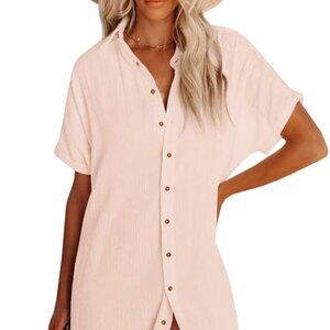 Gauzy Short Sleeve Shift Midi Dress XL Oversized Lagenlook Minimalistic Vacation